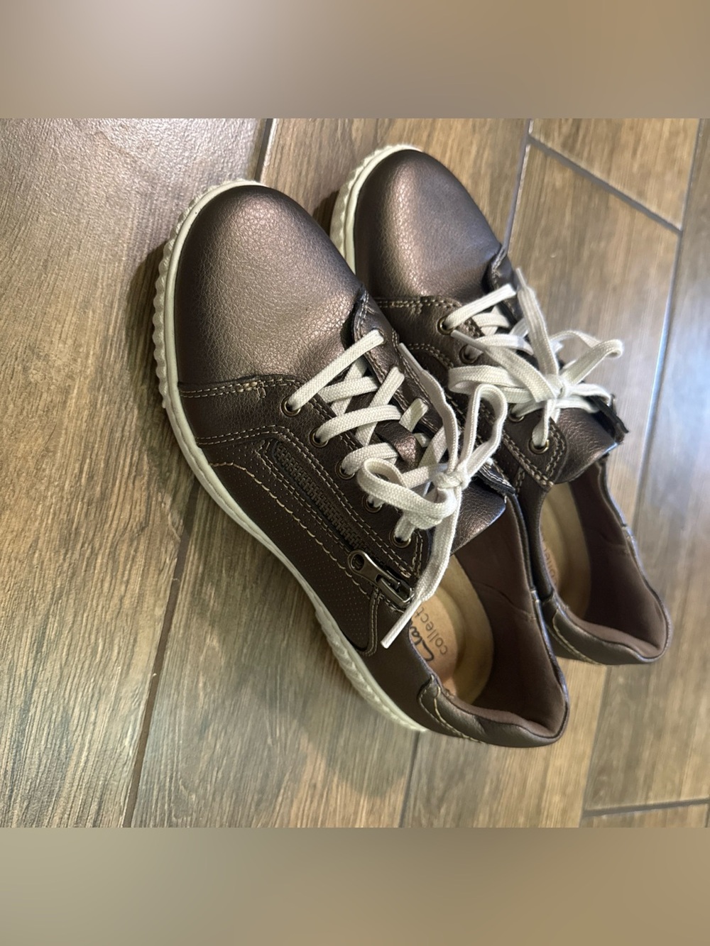 Clarks Brown Leather Lace-Up Sneakers with White Soles